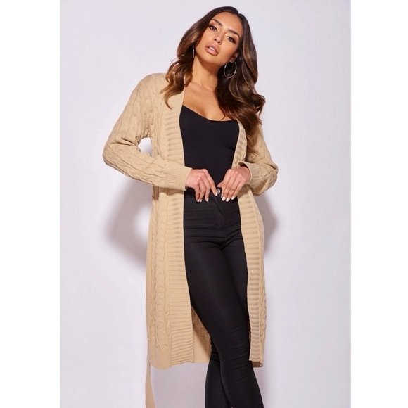 Knitted Long Sleeve Belted Long Midi Cardigan Sweater Duster - Picture 2 of 14